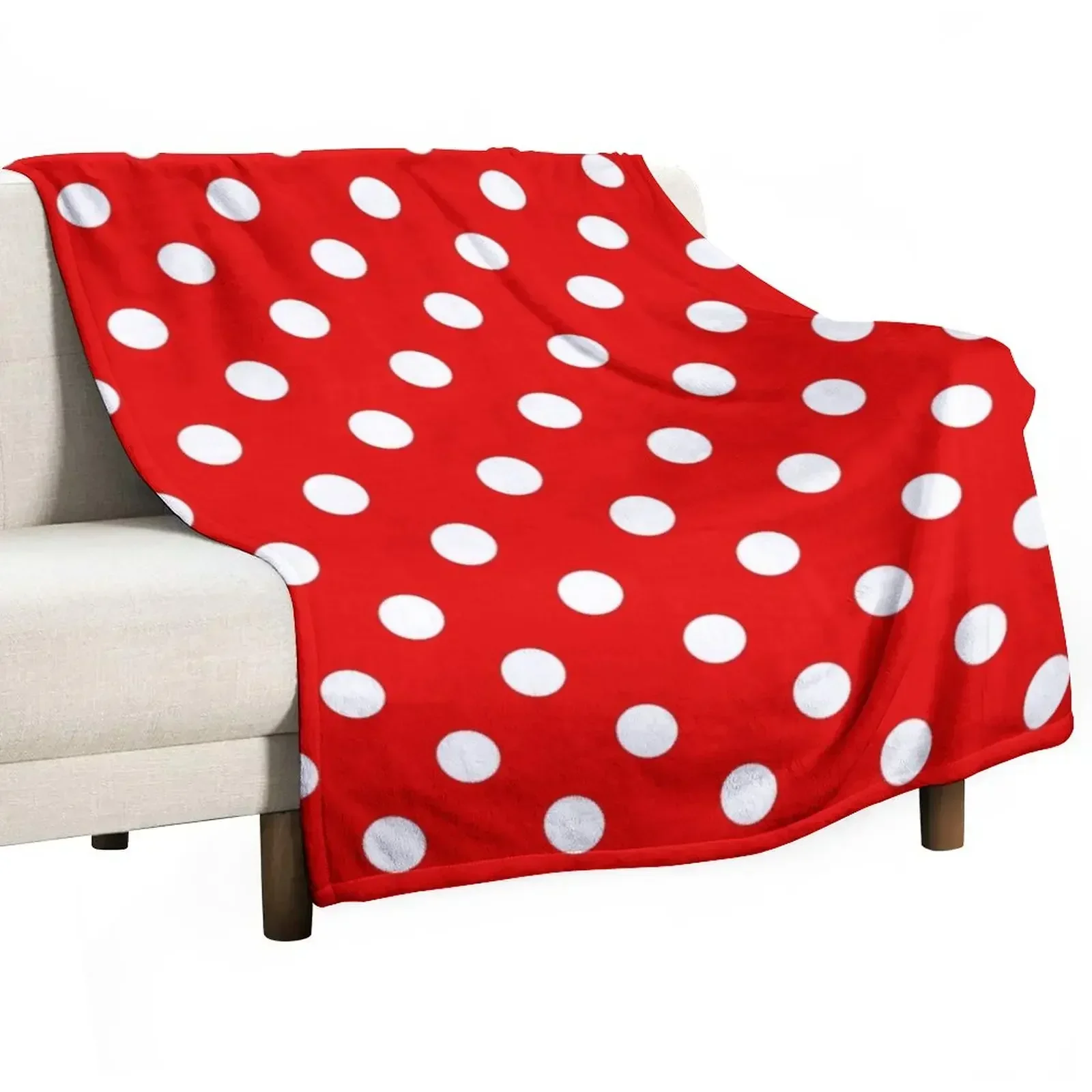 

White Polka Dot on Red Background Throw Blanket Fade Resistant Durable Throw Blanket