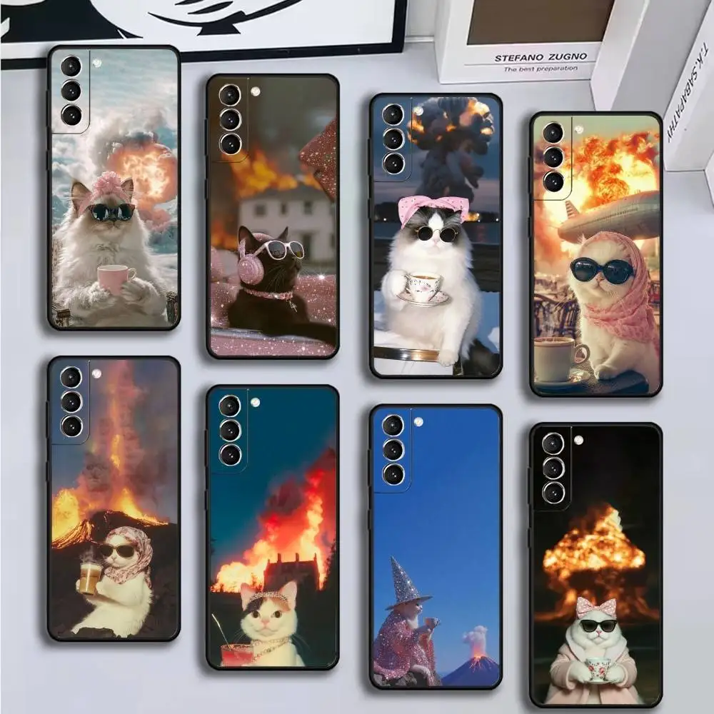 

Relaxation Cat Phone Case For Samsung GalaxyA13,21s,22,31,32,52,53,71,72,73,Soft Black Cover