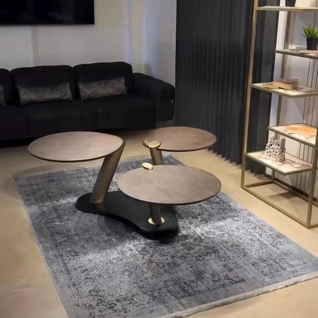 LJYNew Chinese-style ebony antique three-round walnut color simple living room can be changed and unfolded to store coffee table