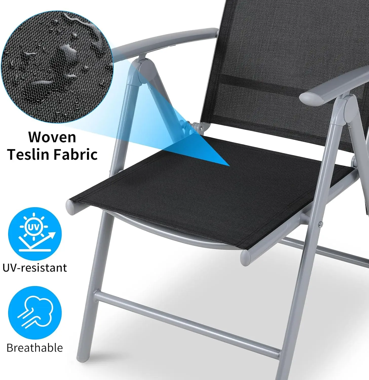 2PCS Foldable Lounge Chair Patio Folding Dining Chairs Aluminum Padded Adjustable High Back Lightweight Lawn Chair, Load 120kg