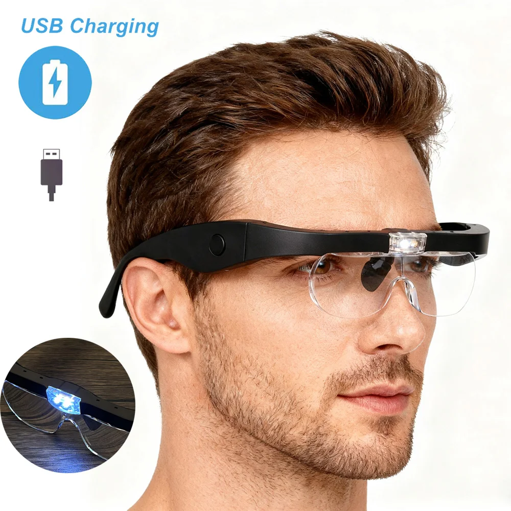 3.5x/5x bandana lupa usb recarregável lupas com luzes led lupa para leitura reparação solda