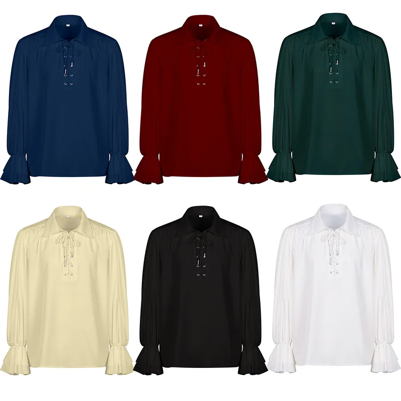 retro-floral-lace-cuff-pure-color-shirt-middle-age-collar-knotting-rope-men's-fashion-dancewear-traditional-chinese-ethnic-cl