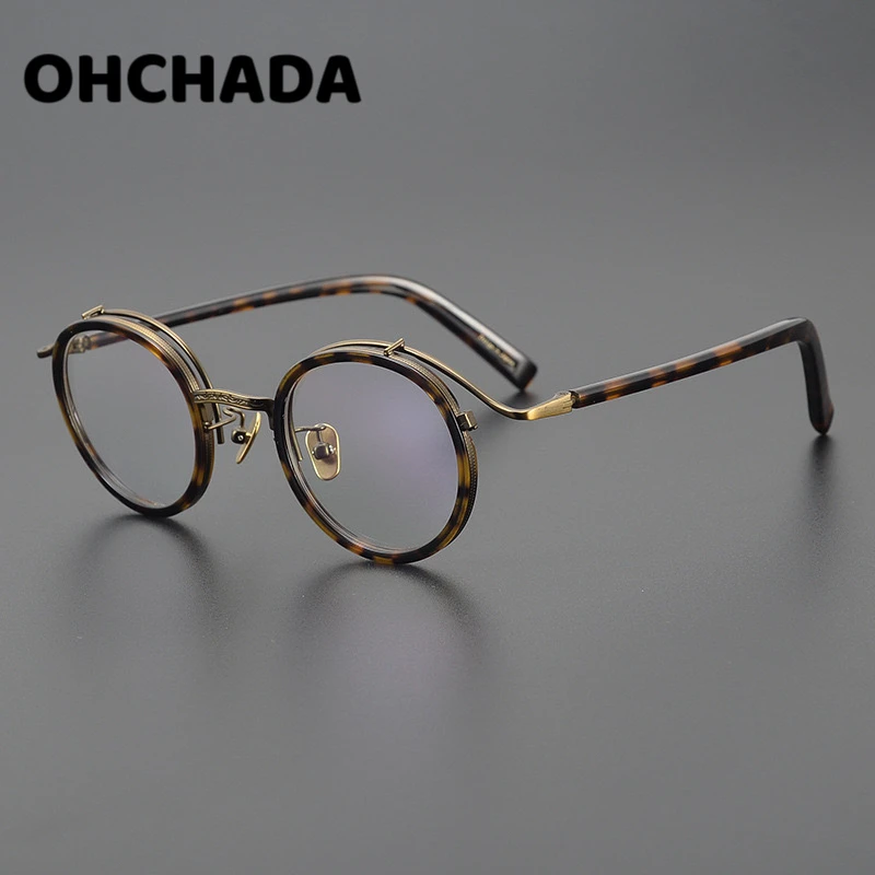 

2526kRetro Trend Pure Titanium Glasses Rim Fashion Acetate Myopia Prescription Glasses round Women Ultra Light Glasses Frame