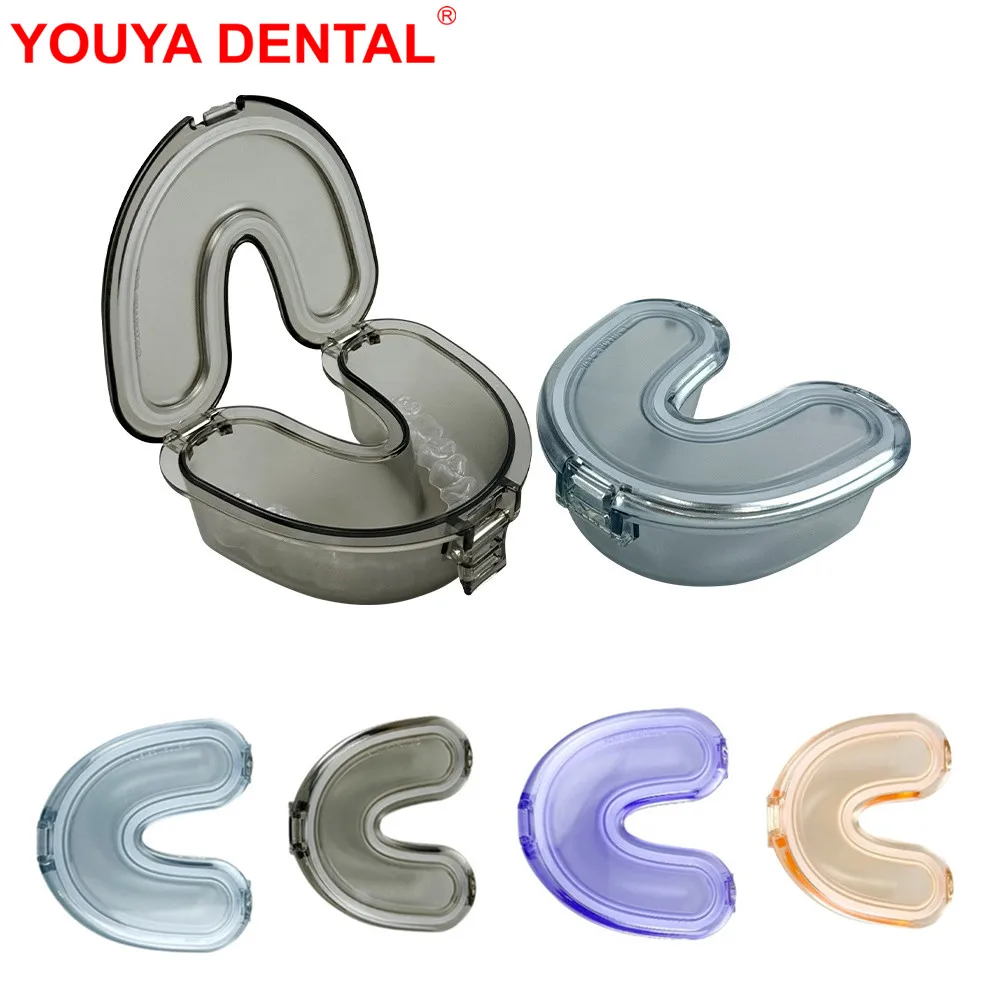 

Dental Orthodontic Retainer Case Braces Storage Box Leak Proof U-Shaped Denture Box Transparent Mouthguard Container Oral Care