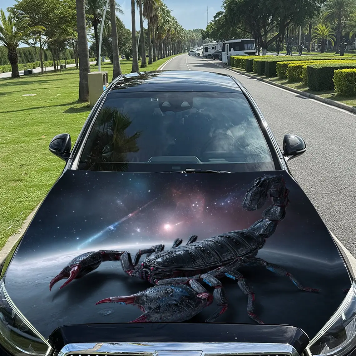 

Galactic Scorpion Car Vinyl Wrap, PVC Material Waterproof Car Hood Sticker, Self-Adhesive Scratch-Resistant Stickers for Engine