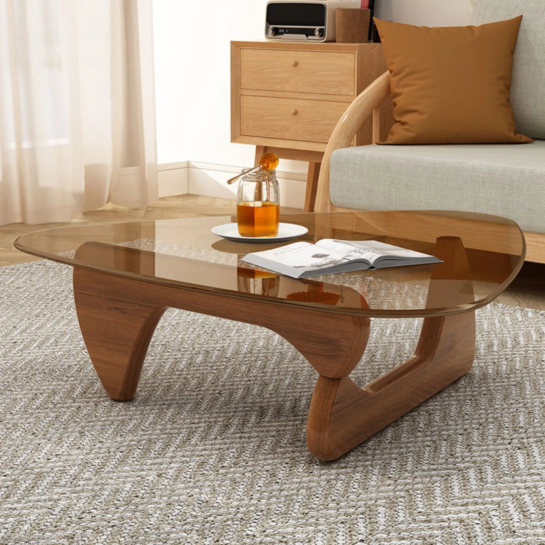 Nordic Tempered Glass Tea Table Home Living Room Side Table Solid Wood Leg Coffee Table Simple Balcony Tatami Corner Table