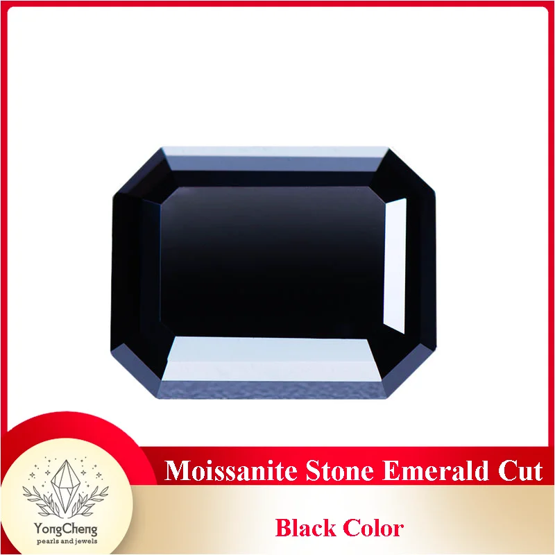 

Moissanite Stone Emerald Cut Black Color Lab Grown Diamond Charms Ring Necklace Earrings Main Materials with GRA Certificate