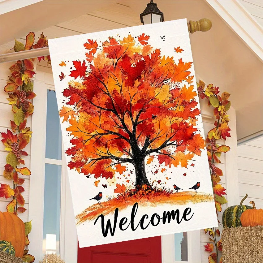 The Charming Autumn Maple Welcome Garden Banner – Double-sided, Durable Polyester, 28x40 Inches – Perfect for Thanksgiving and Fall Decoration, Outdoor Patios, and Home Decor