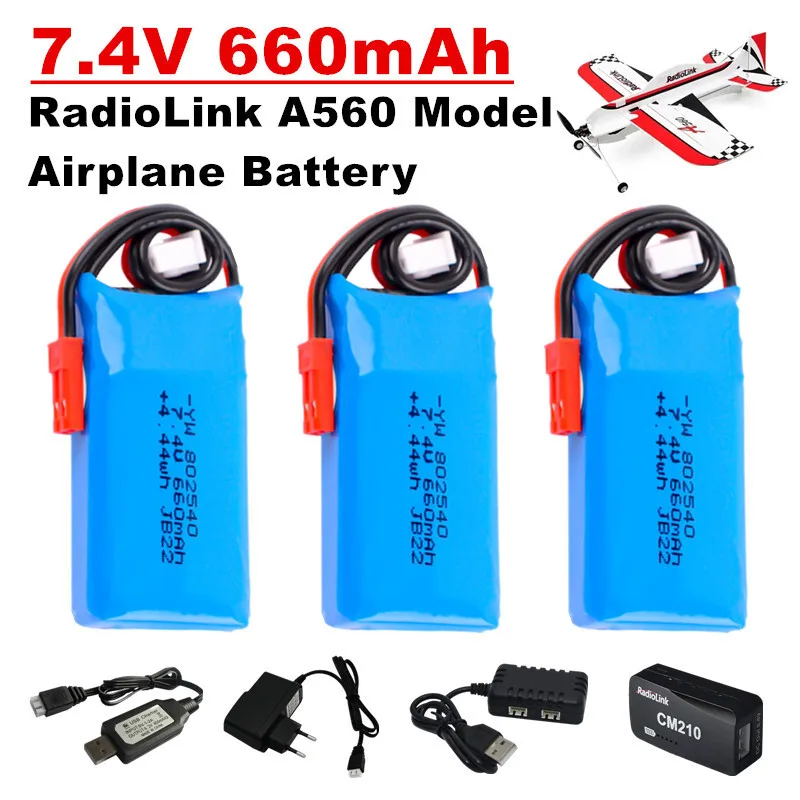 7,4 V 660 mAh 802540 RadioLink A560 Modellflugzeug 2S JST Lipo Akku für RadioLink A560 Starrflügelmodell Flugzeug RC Spielzeug
