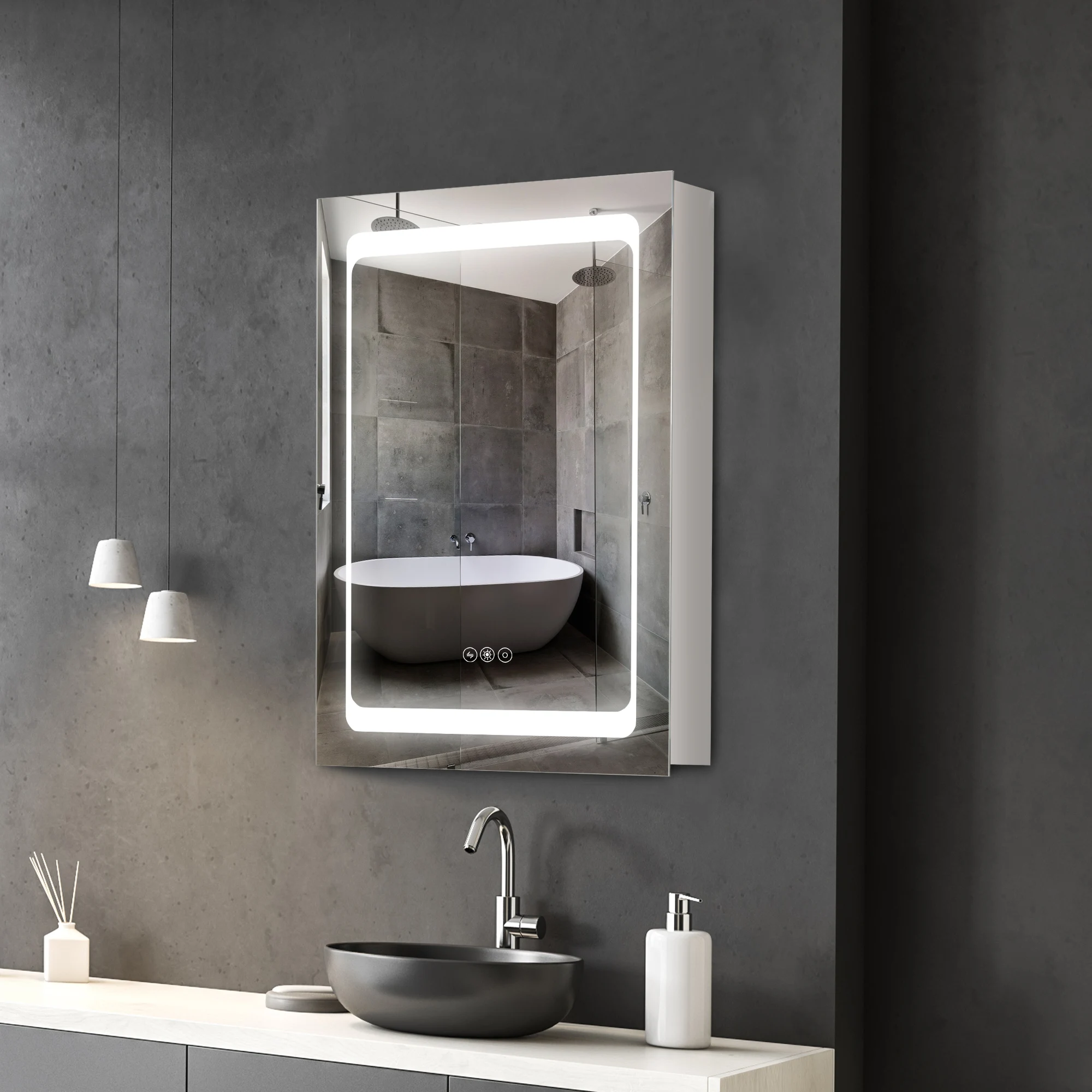 Bathroom cabinet with mirror and built-in light for convenience