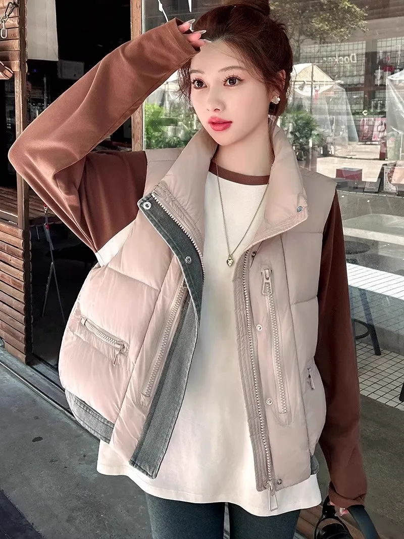 

Новое поступление осени/зимы 202, женская корейская мода, свободный крой, стеганый жилет больших размеров, куртка с цветными блоками, дизайн W1130