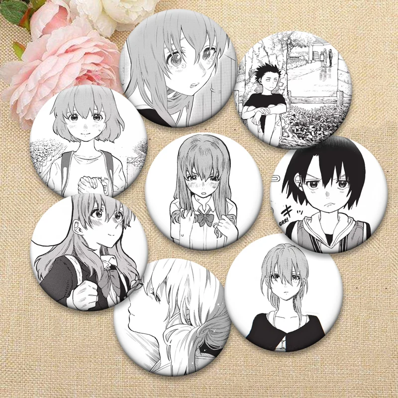 

Round Anime Enamel Pins Black and White Handmade Brooches A Silent Voice Cartoon Badge on Backpack Jewelry Accessories Gifts