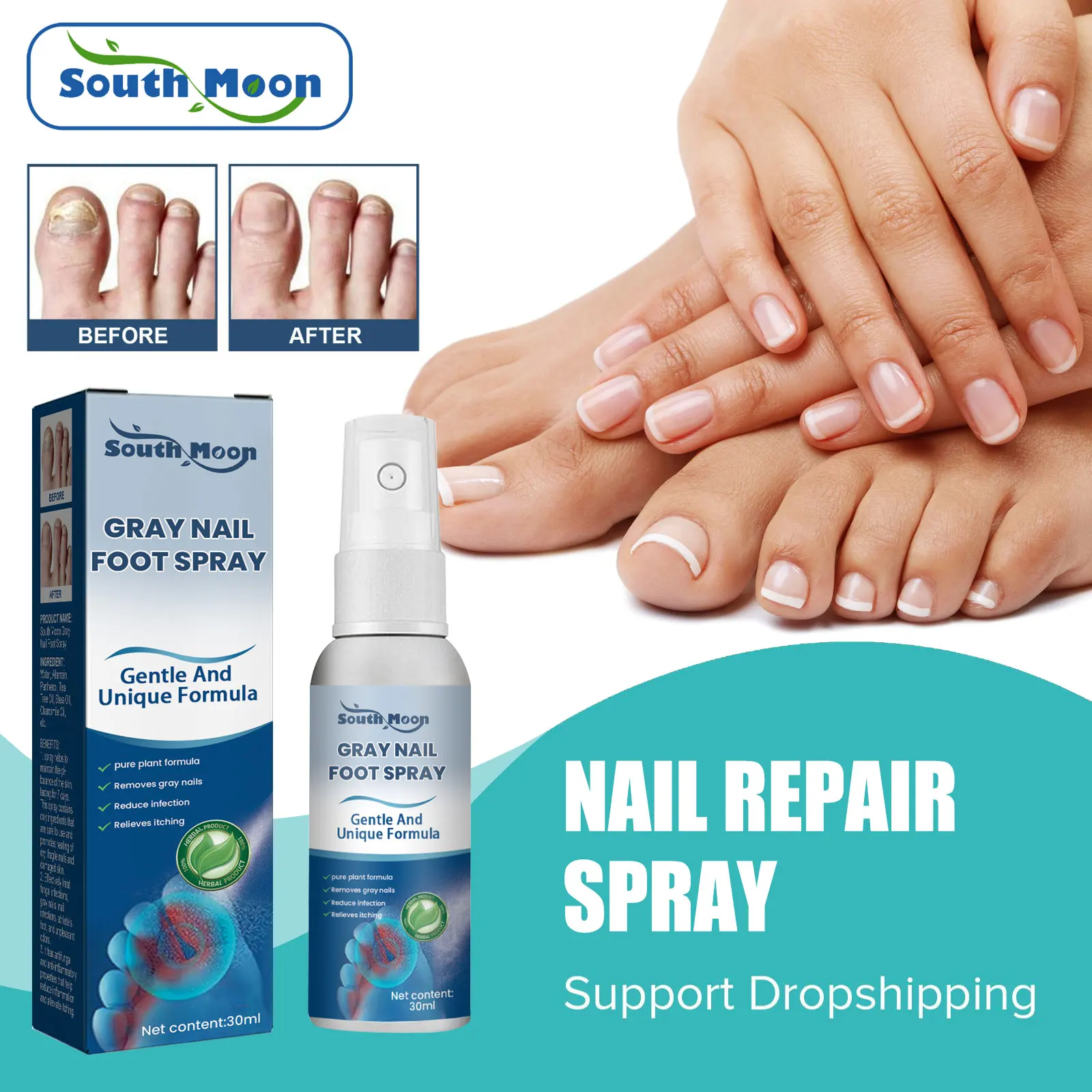 

South Moon Foot Spray Anti Smell Remove Toenail Fungal Paronychia Onychomycosis Care Deodorant Antiperspirant Nail Repair Spray