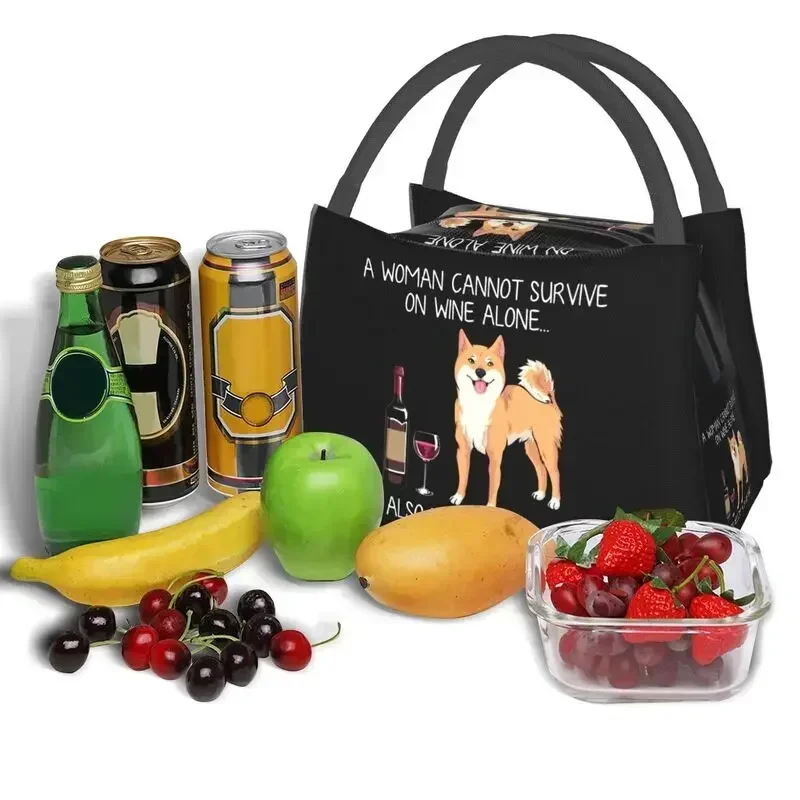 

Shiba Inu And Wine Funny Dog Insulated Lunch Bag for Work Office Pet Puppy Lover Resuable Cooler Thermal Bento Box Women