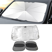 Front Window Cover Visor Umbrella Car Windshield Sun Shade 5 Pcs Coated Cloth Steel Bone Mesh Fabric Large Silver  Black