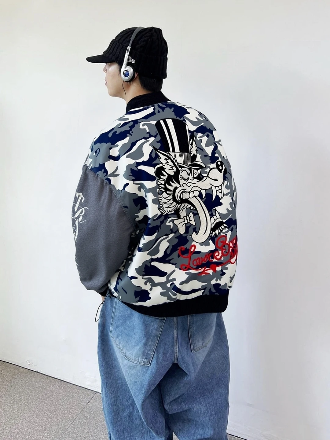 

American Camouflage Split Color Stand Collar Jaet ex High Street Trendy Brand Zipper Cotton Jaet for Youth