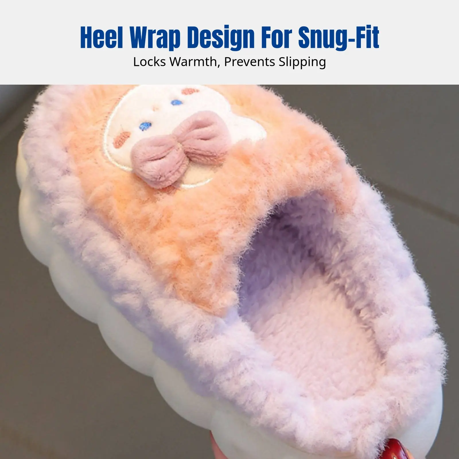 

Winter Kids Plush Bunny Slippers, Indoor Non-Slip, Warm, Parent-Child, Cartoon Design, Rear Heel