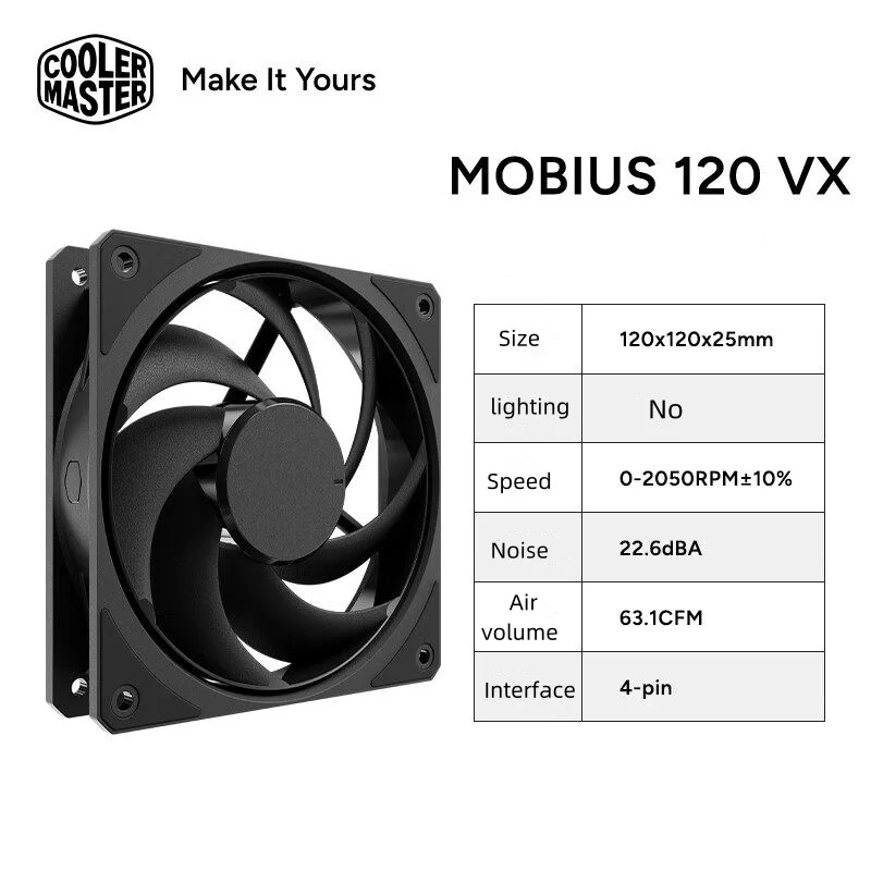 CoolerMaster Mobius120 VX  12CM Computer Case Fan LDB Bearing 120mm 4PIN PWM Silent Desktop Computer Performance Cooling Fan view 6