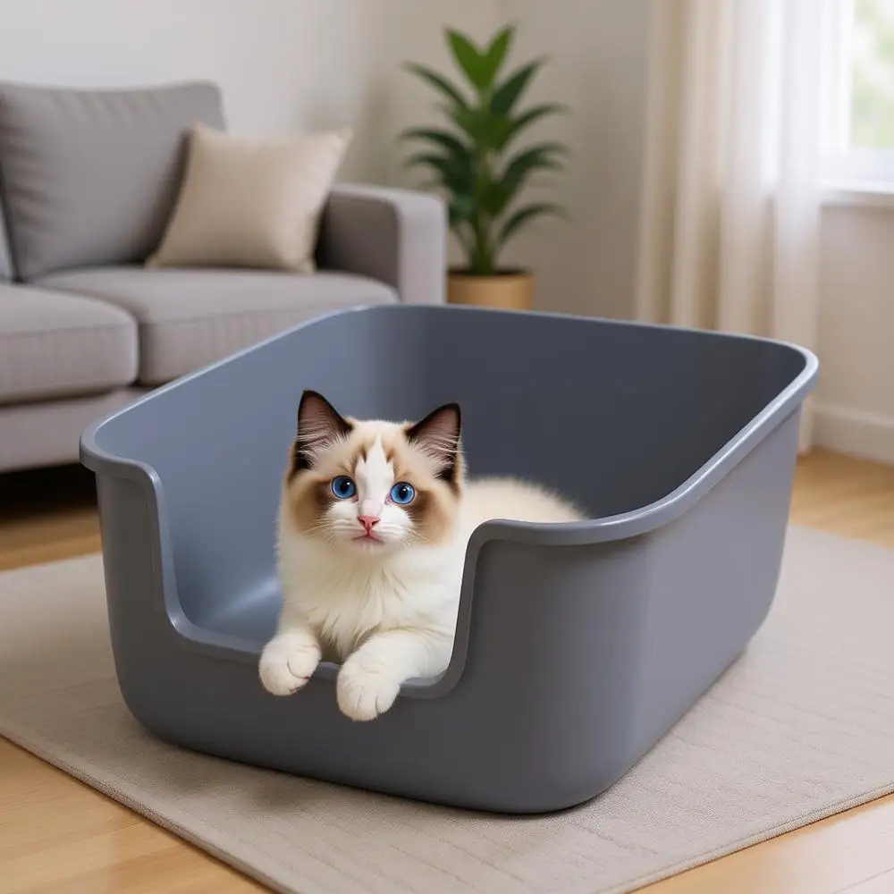 

Large Cat Litter Box High Sided Entry 50 x 40 x 22 CM, Anti-Splashing Deep Tall for Indoor Cats