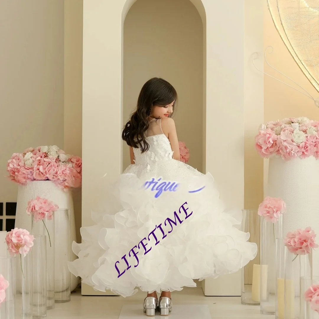 

CustomizedOff shoulder Sleeveless White princess fluffy dress Flower Girl Dress for Wedding Ceremonies Formal Receptions Birthda