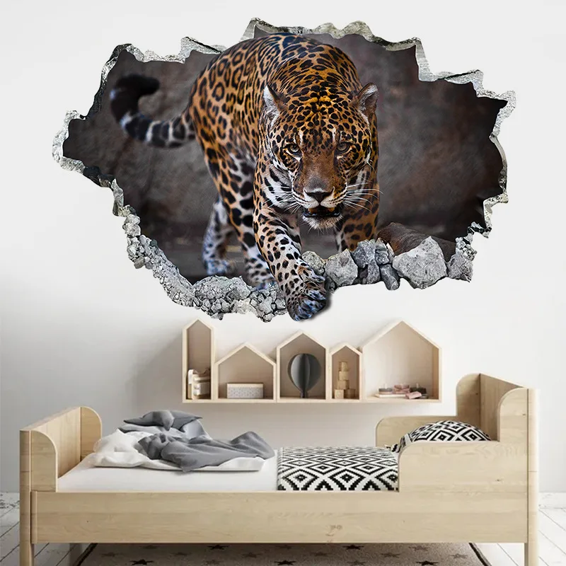 

Black Night Leopard Broken Wall into Rooms Panther Vinyl Mural Stickers for Home Decoration Wild Animal Cheetah Jaguar Poster
