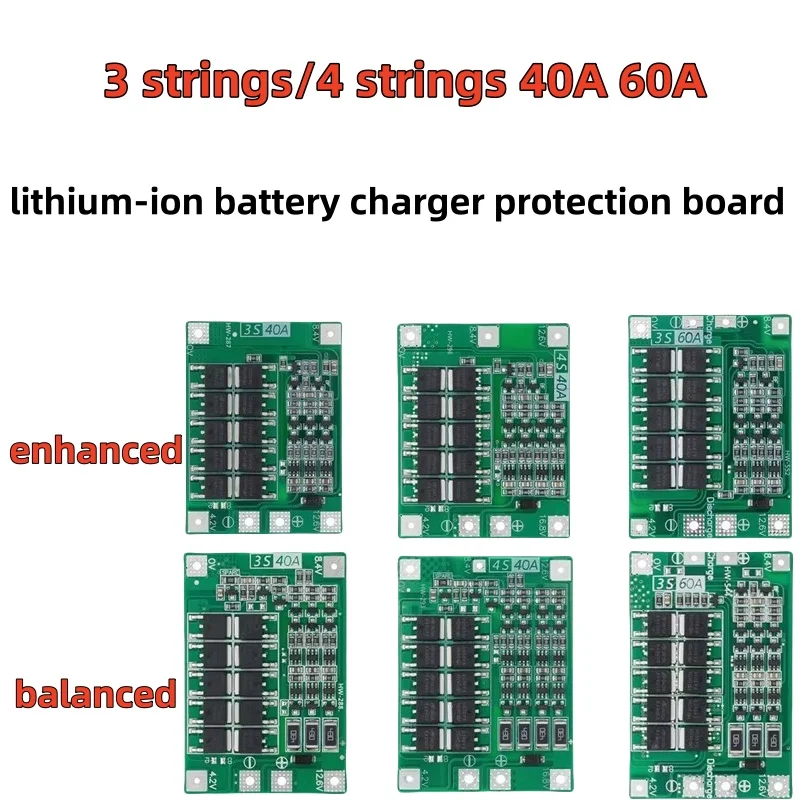 3 strings/4 strings 40A 60A lithium-ion battery charger protection board balanced/enhanced version can start electric drill