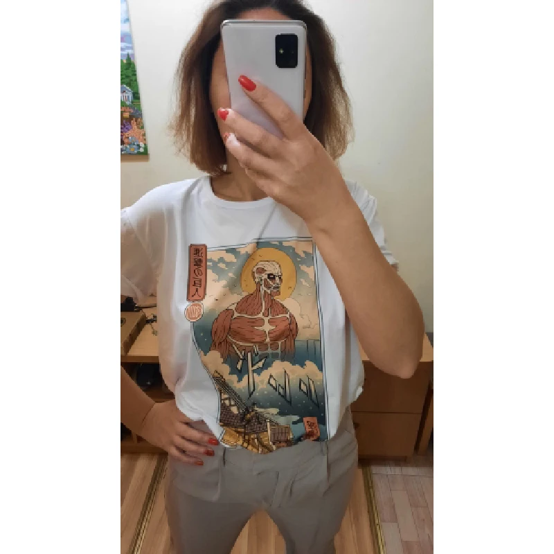 Vintage Edo Ukiyoe style colossal Titan funny AOT anime tshirt,men casual short sleeve t shirt,unisex streetwear manga Ukiyo tee