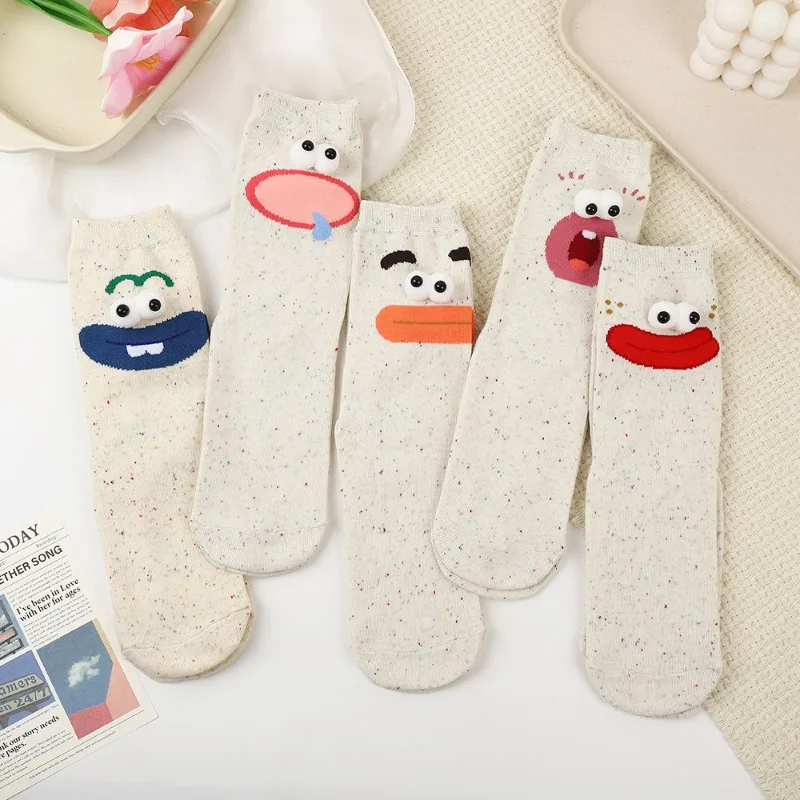 5 Pairs Spring Autumn Fashion New Style Niche Personality Funny Women's Socks Ugly Cute Fun Cute Cartoon Women's Mid Tube Socks
