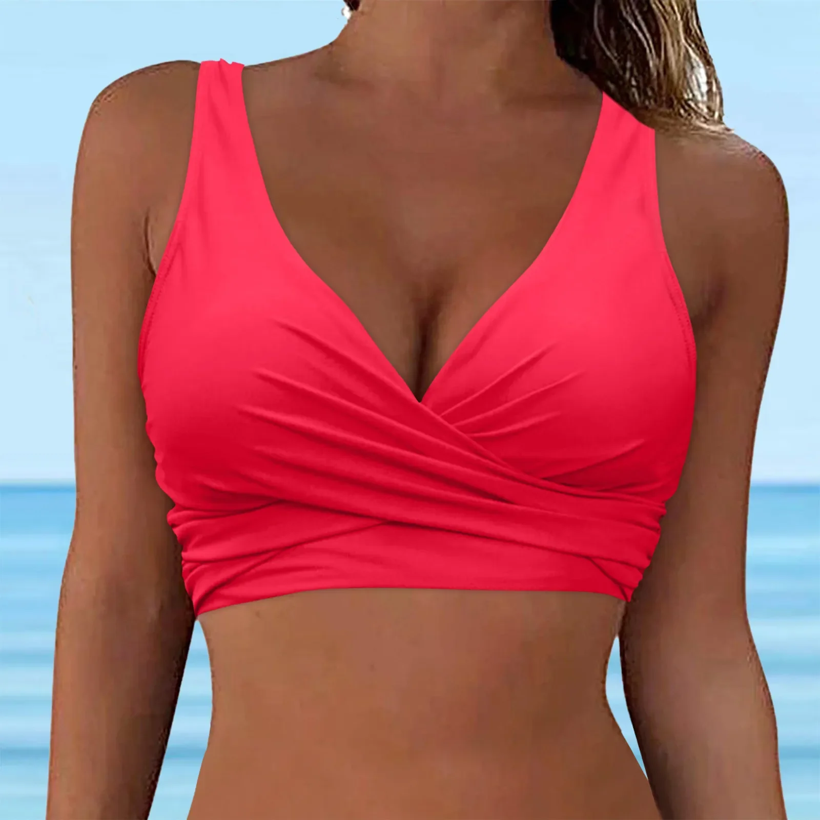 Juniors Swim Shorts Swimwear Tops Full Coverage Bikini Top Swimsuit Tankinis Deep V Neck Sports Bras Sporty Tankini Swimsuit