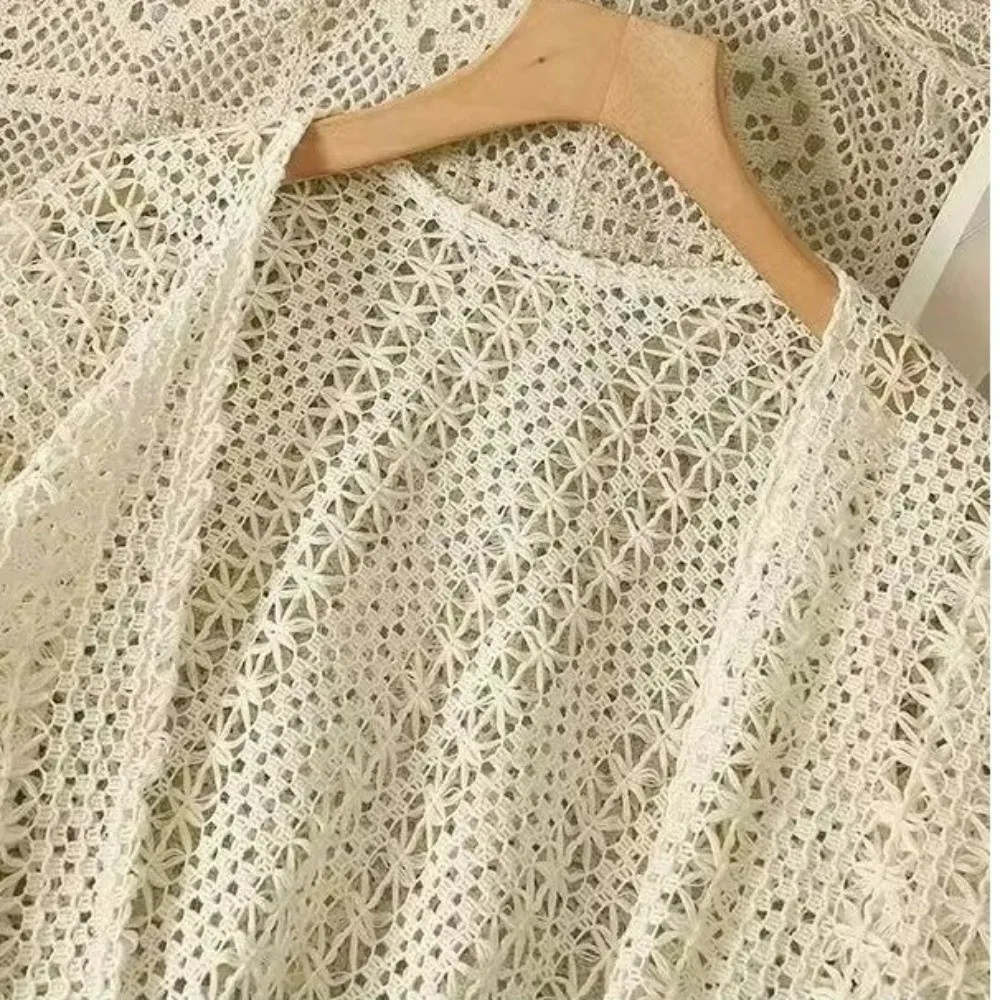 Tassel Hollowed-out Knitwear Ethnic Style Bohemian Vacation Style Shawl Beach Wear Sunscreen Women Cape Outerwear Cover up