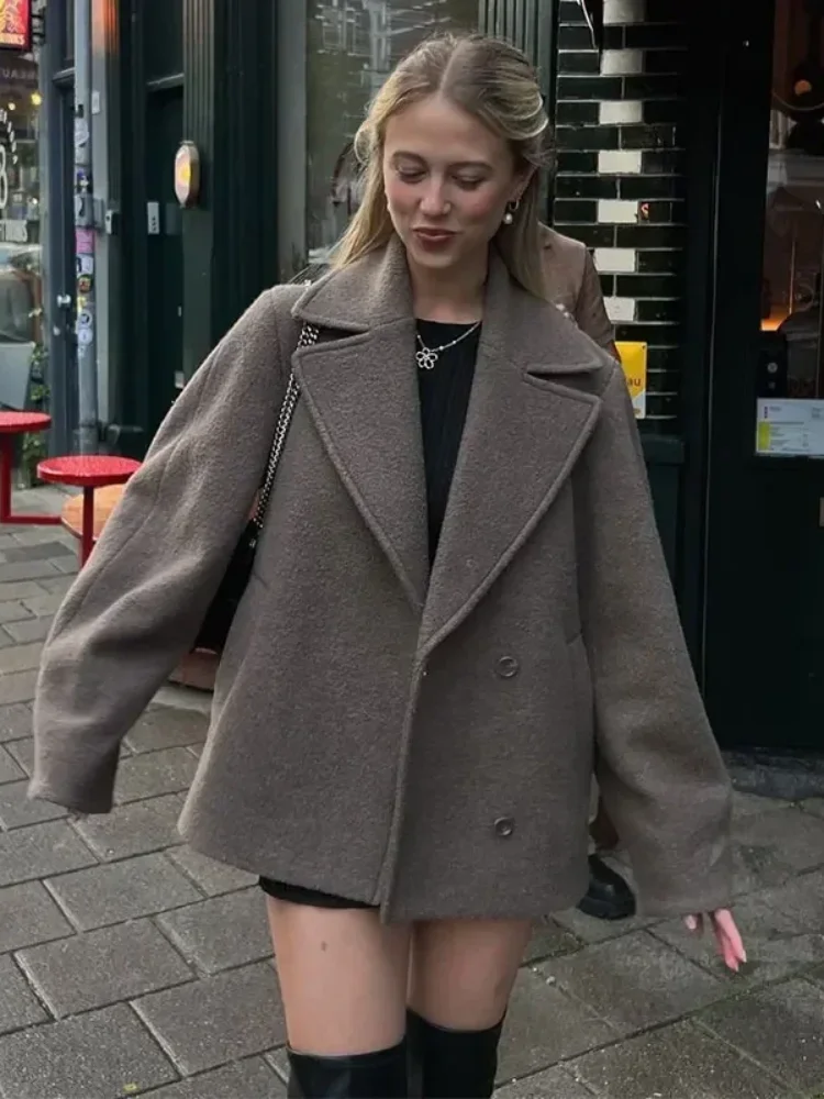 

Elegant Women's Woolen Coat Single Breasted Lapel Pocket Jackets Oversize Lady Office Coats 2024 Autumn Winter Wool Outerwears