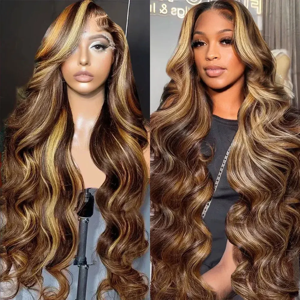 

36 Inches Highlight Ombre Body Wave 13x4 Lace Frontal Wigs Brazilian 250 Density 7x5 Lace Front Human Hair Wig For Women Pre Cut