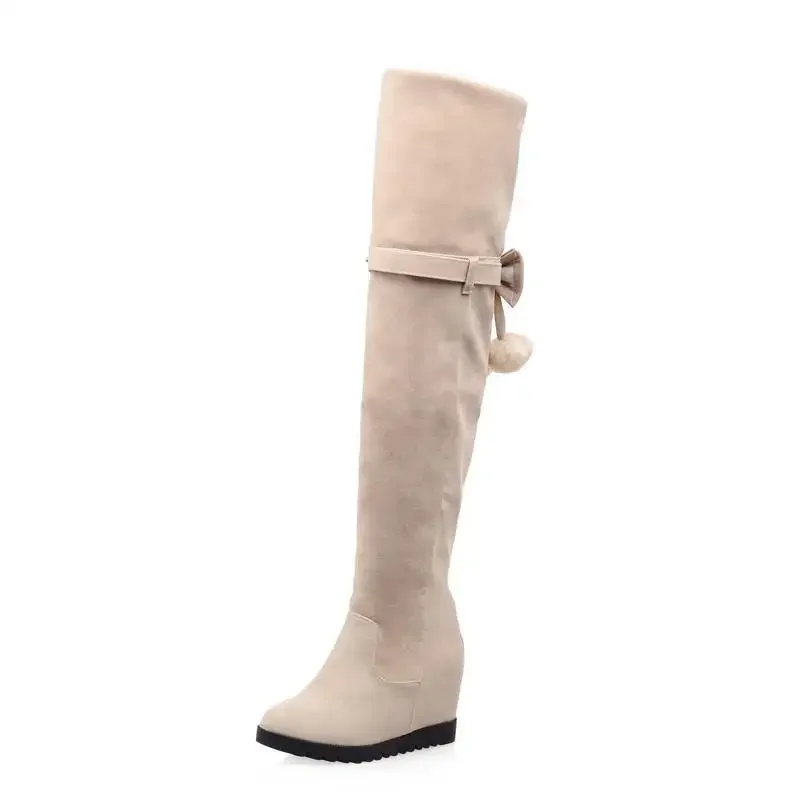 Women's 2026 Winter Plush Lined Over The Knee Snow Boots Internal Height Increase Suede High Shaft Cotton Boots