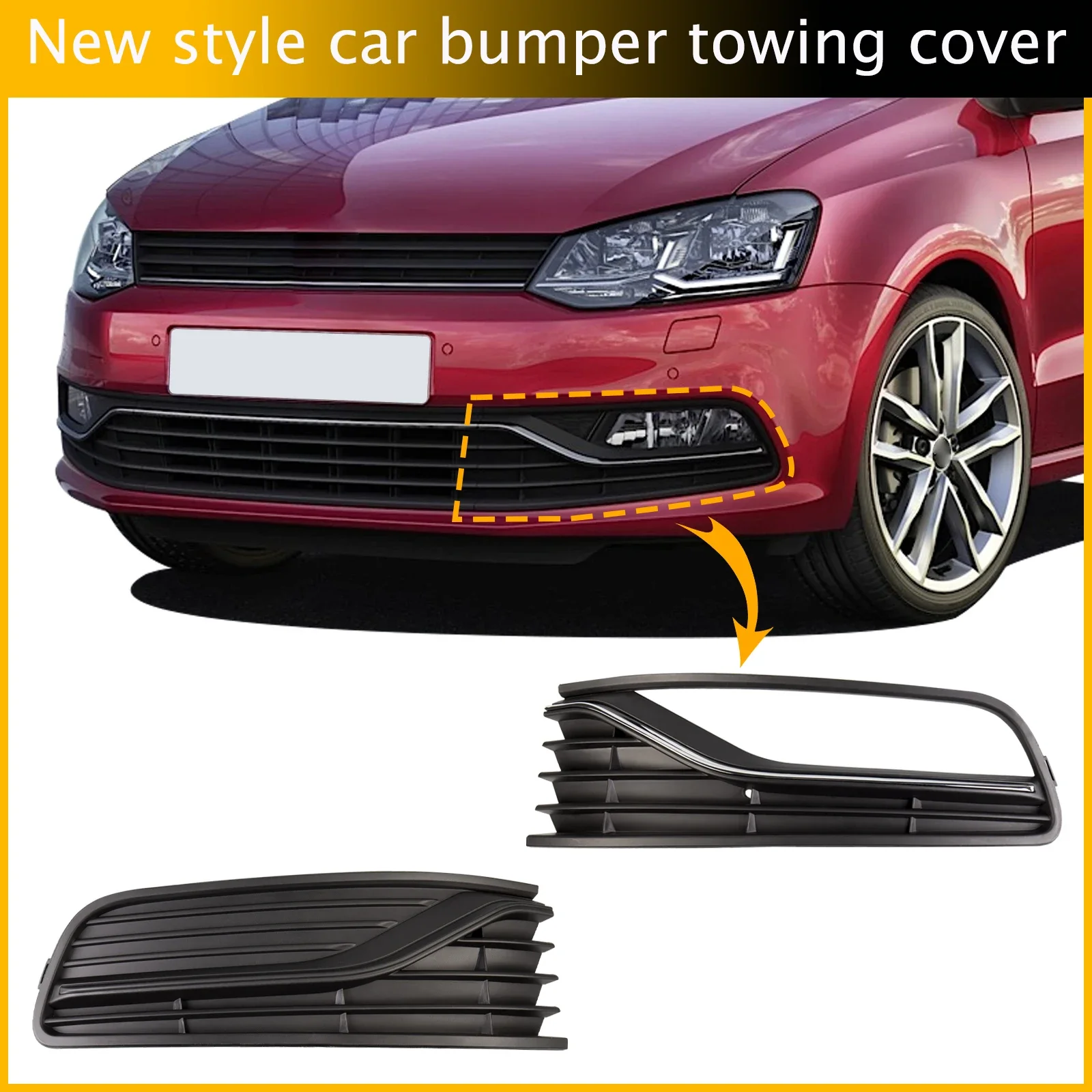 Luz antiniebla cubierta de parrilla marco lámpara sombra debajo del parachoques delantero para VW POLO 6R Hatchback accesorios 2