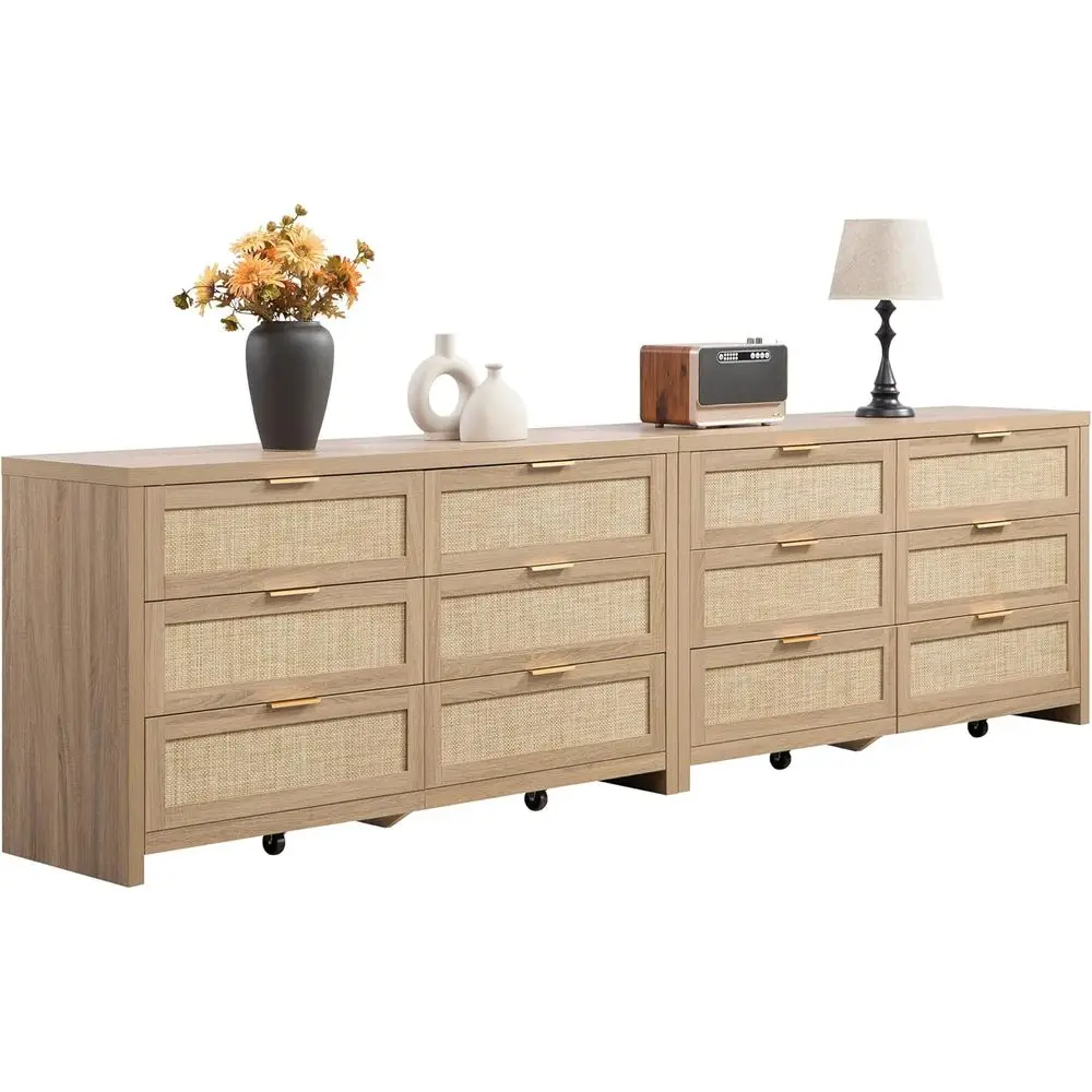 6 Drawer Large Dresser Set, Reclaimed Light Oak Finish, Suitable for Bedroom, Living Room, and Closet Storage