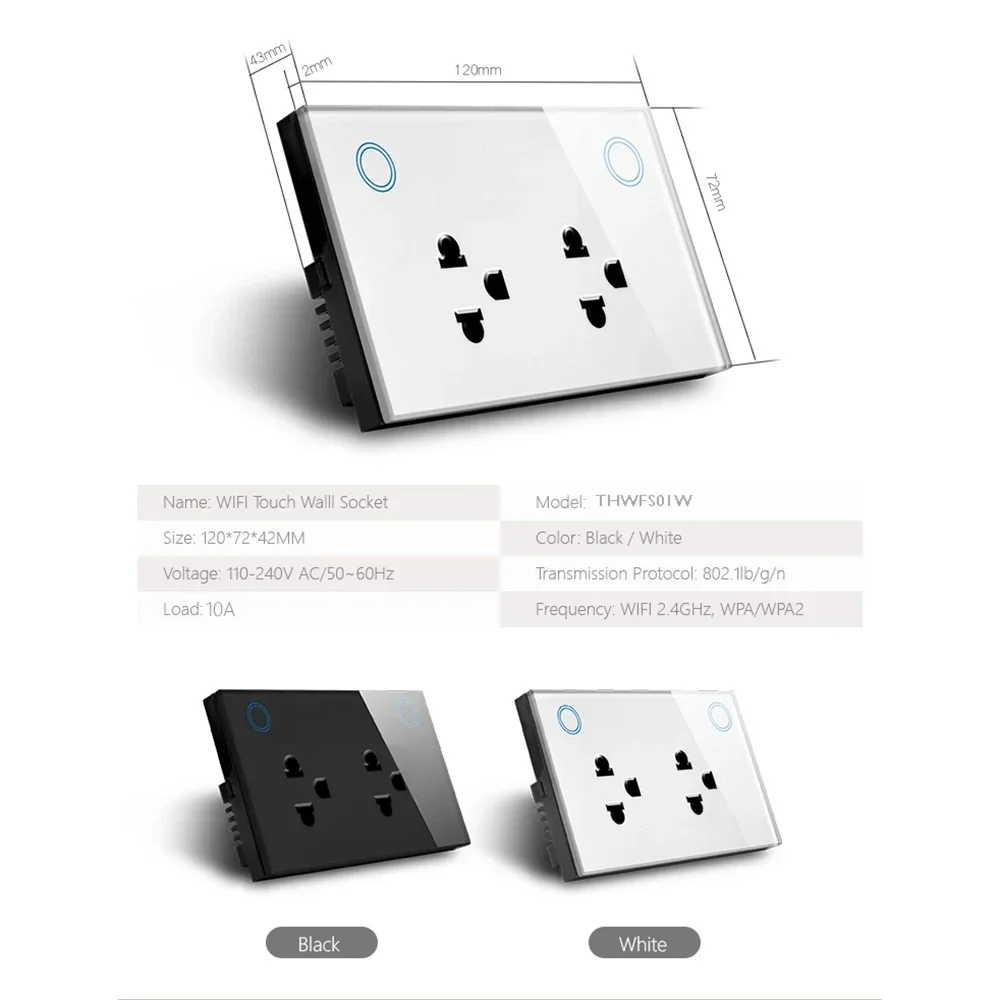 WIFI Smart Tuya US Gniazdo Monitorowanie elektryczne Panel szklany Tajlandia Podwójne gniazdko Pilot głosowy, aplikacja Alexa Google Home