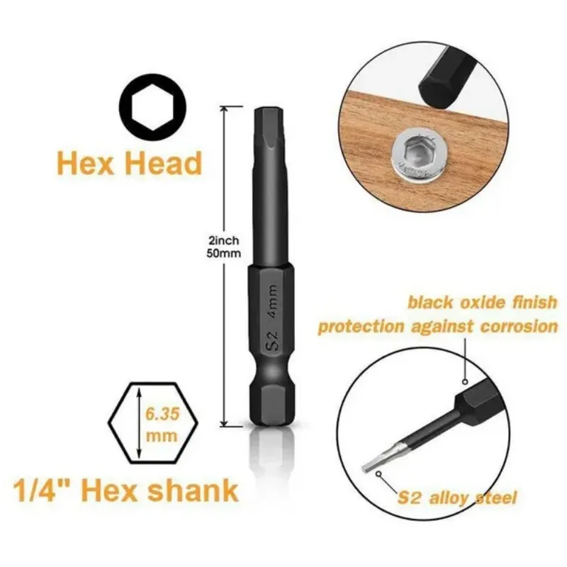 Imagem -04 - Hex Cabeça Allen Chave Broca Conjunto Métrica Imperial Hex Bit Conjunto 50 mm Longo Hex Chave Chave de Fenda Magnética Bits Ferramentas 10 20 Peças