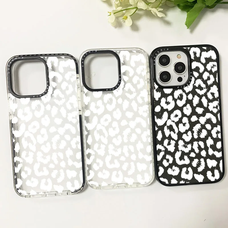 Fashion White Leopard Print Clear Case For Iphone 11 14 15 Pro Max Silicone Soft 12 13 Mini 7 Plus X XR XS Max Shockproof Cover