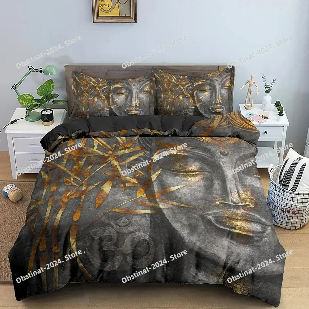 Buddha Bodhisattva 3D Printing Comforter Bedding Set,Duvet Cover Bed Set Quilt Cover Pillowcase,King Queen Size Bedding Set Kid