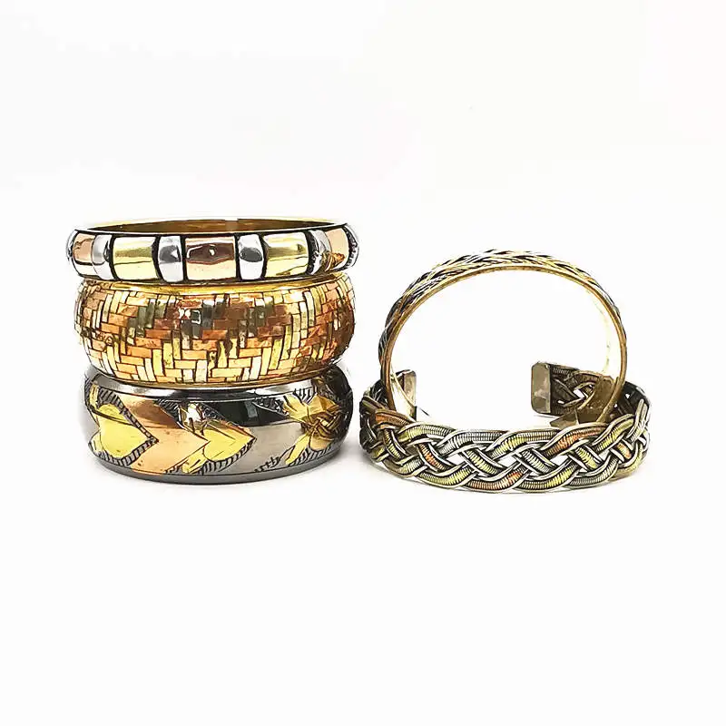 Ethnic Fashion Metal Collection for 2024 Tibetan Copper Brass Cuff Bangles Multi Designs BB-002