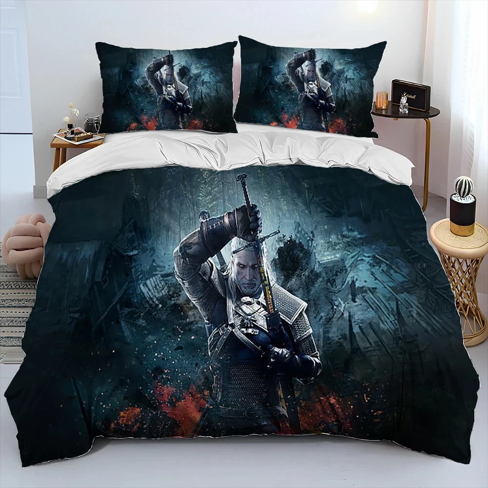 3D The W-Witcher Game Gamer cartoon Comforter Bedding Set,Duvet Cover Bed Set Quilt Cover Pillowcase,king Queen Size Bedding Set