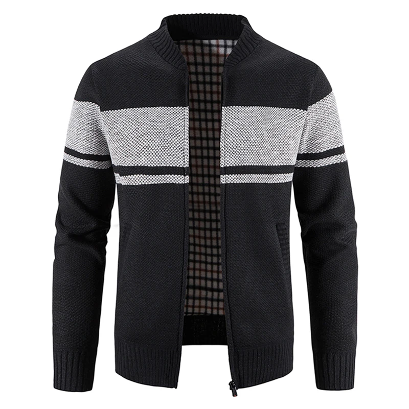 2023 Autumn Men's Cardigan Fashion Slim Knitted Sweatercoats Casual Patchwork Sweaters Cardigan Men Zipper Knitting Jacket Coat