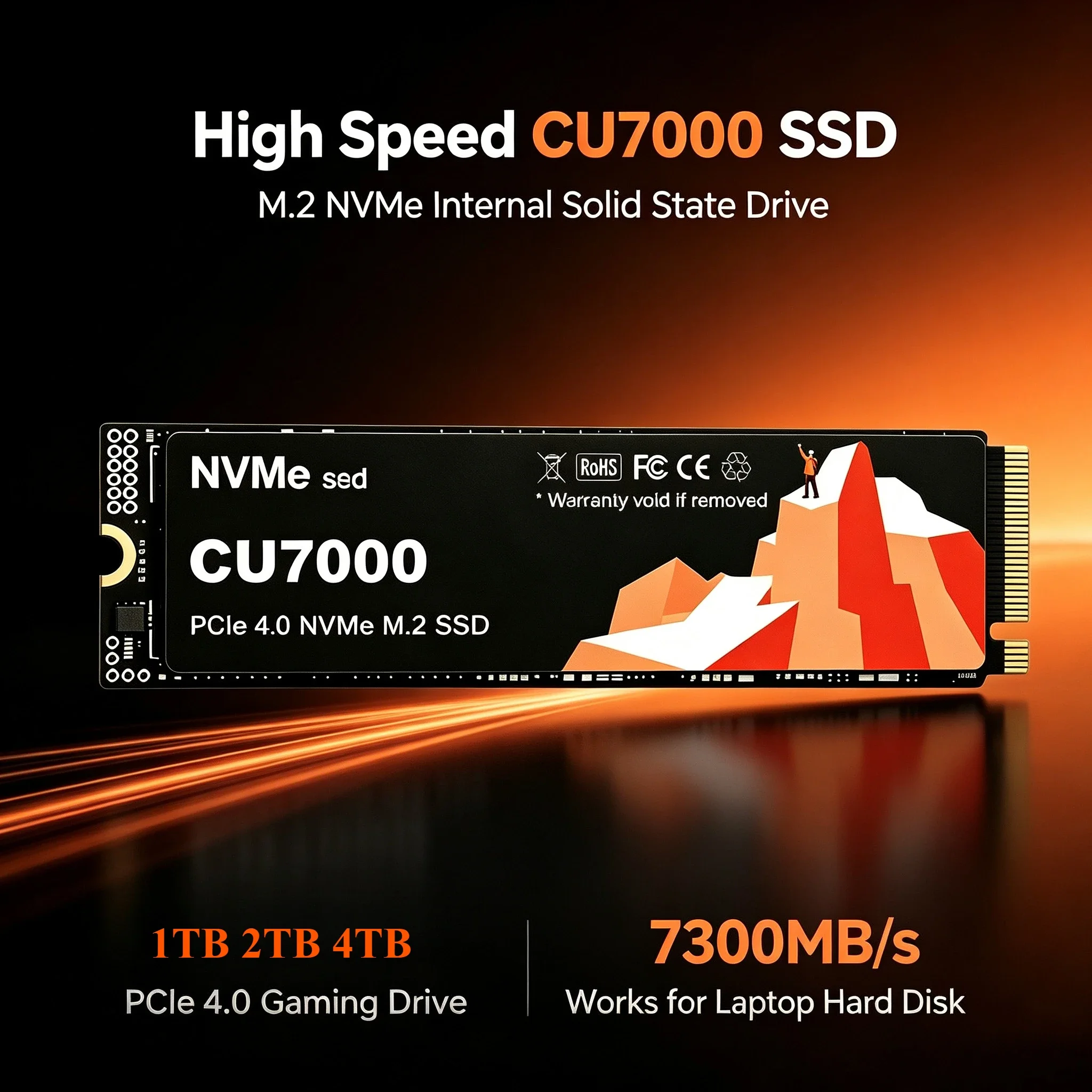 High Speed CU7000 SSD M.2 NVMe Internal Solid State Drive 7300MB/s PCIe 4.0 Gaming Drive Works for Laptop  Hard Disk