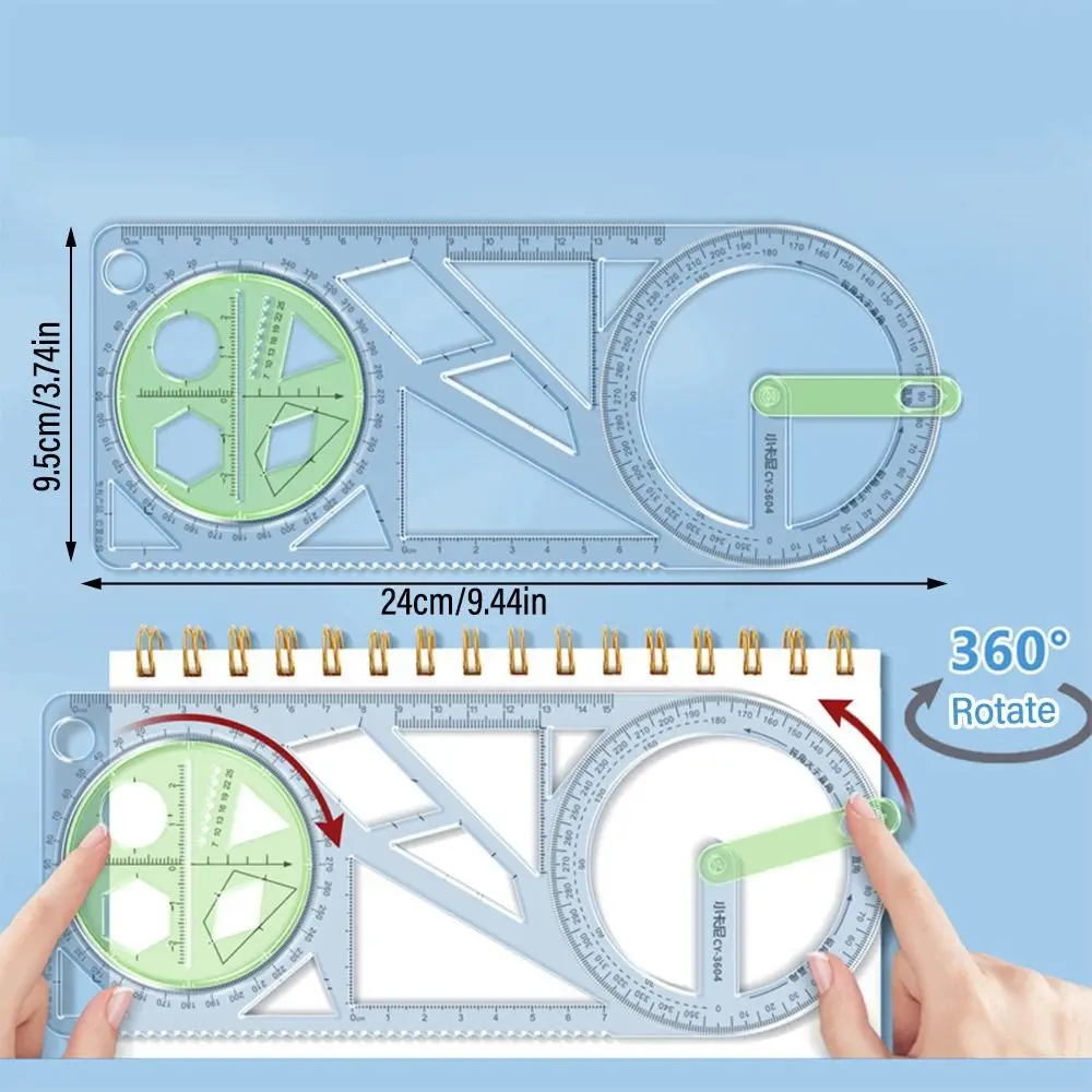 Nuovo rotativo multifunzione disegno geometrico righello goniometro apprendimento strumento di misurazione materiale scolastico regalo di cancelleria creativa