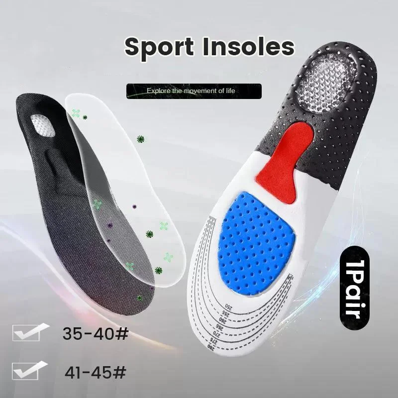 1Pair Silicone Gel Shoe Pad Sport Insoles Shock Absorbing Orthotic Arch Support Insoles Running Shoes Insoles Insert Cushion Pad