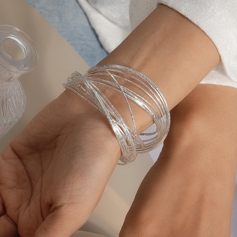 Aihua Mode Sterling Silber Grübchen Kreis Silber Farbe Armreifen Armbänder für Frauen Männer Liebhaber Hochzeit Verlobung Schmuck Geschenk – Detail 2
