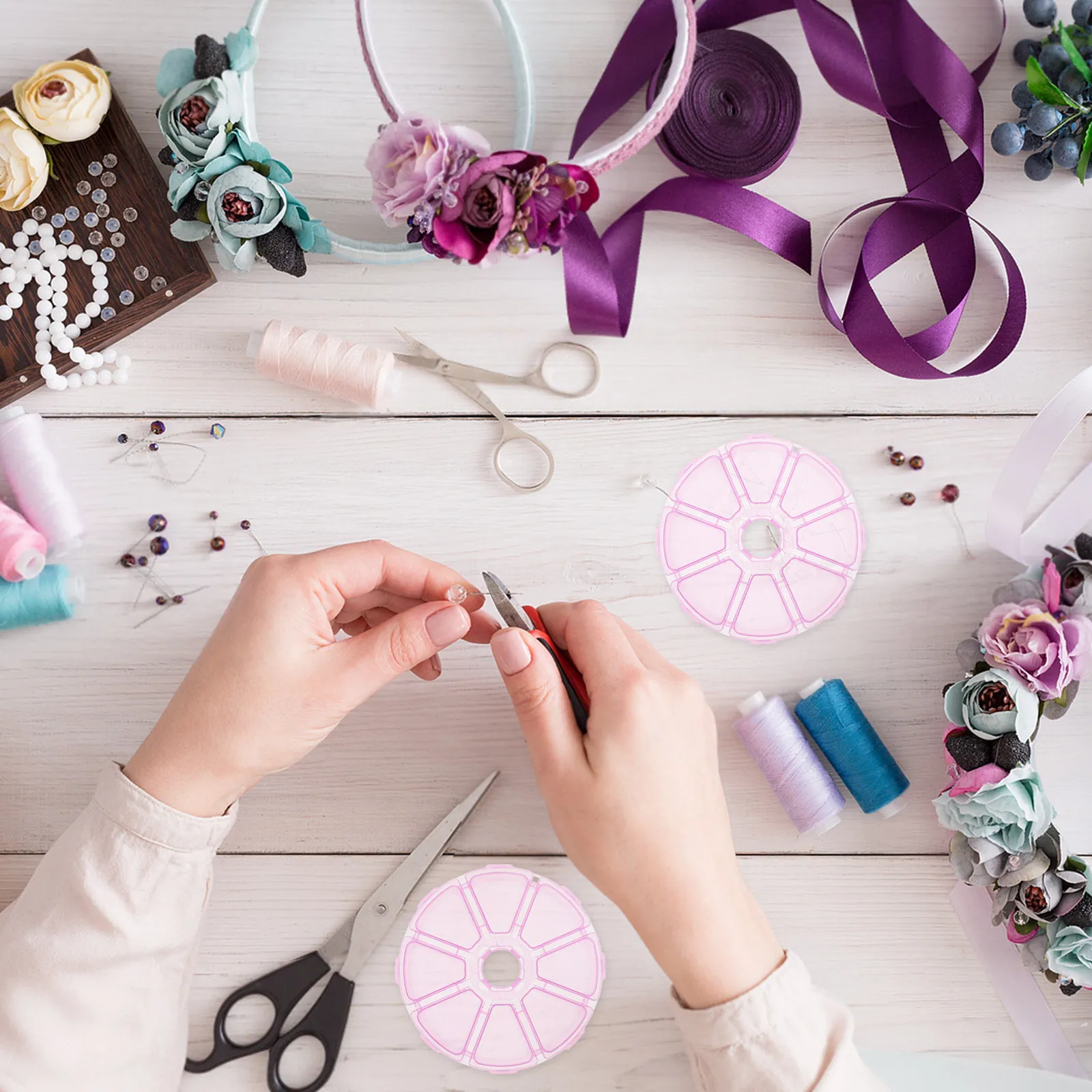 

10Pcs Round Bead Organizer Clear Jewelry Storage Box 8 Compartments Plastic Case for Earrings Rhinestones Pills DIY Craft