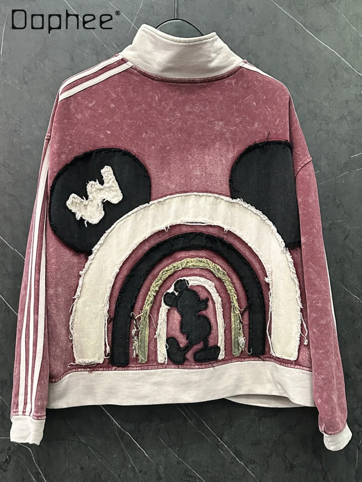 

2025 Spring and Autumn New Heavy Industry Cartoon Embroidered Cardigan Zipper Sweatshirts Loose Top Short Jackets for Women