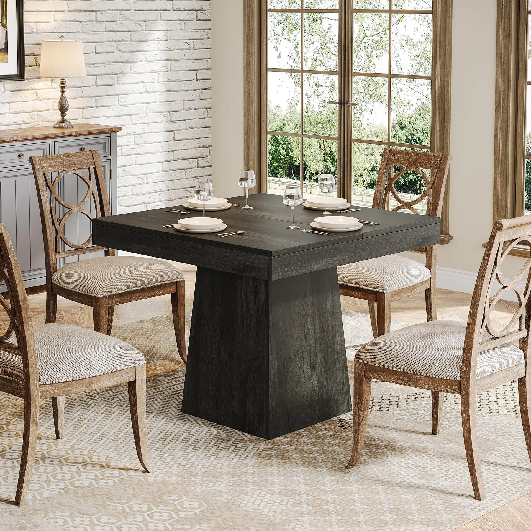 Tribesigns Square Dining Table for 4, 31.5-Inch Kitchen Table Small Dinner Table with Sturdy Pedestal Base, Farmhouse Dining Roo image 3
