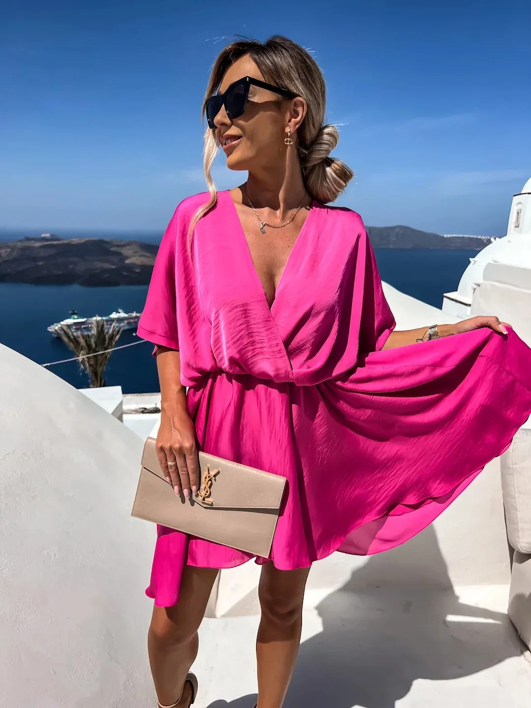 

2025 European and American Spring/Summer New Satin Loose Dress for Leisure Vacation